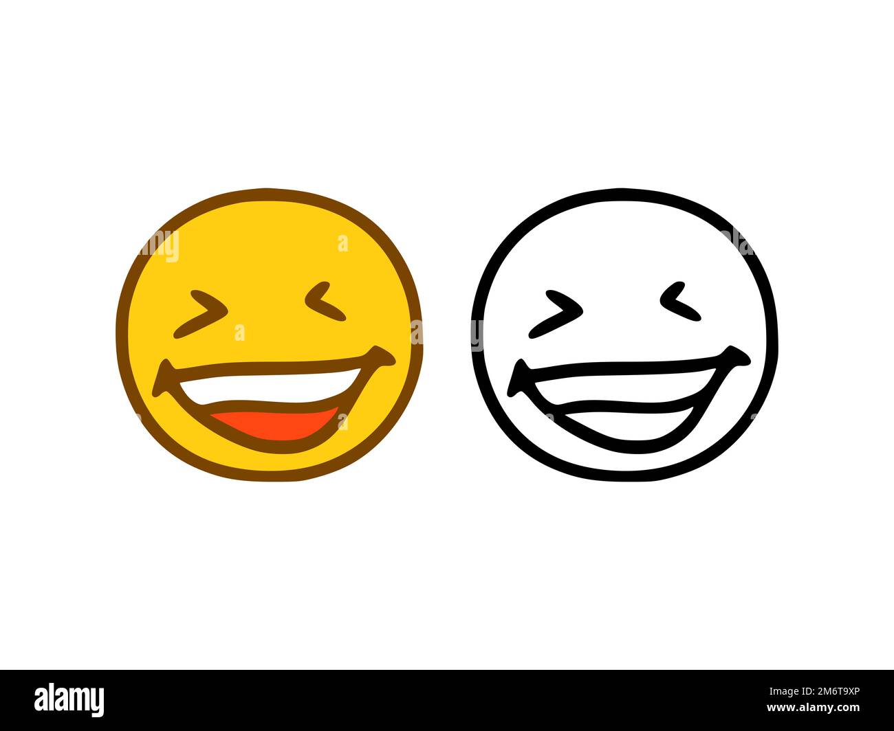 Emoticon ridente in stile doodle isolato su sfondo bianco Foto Stock