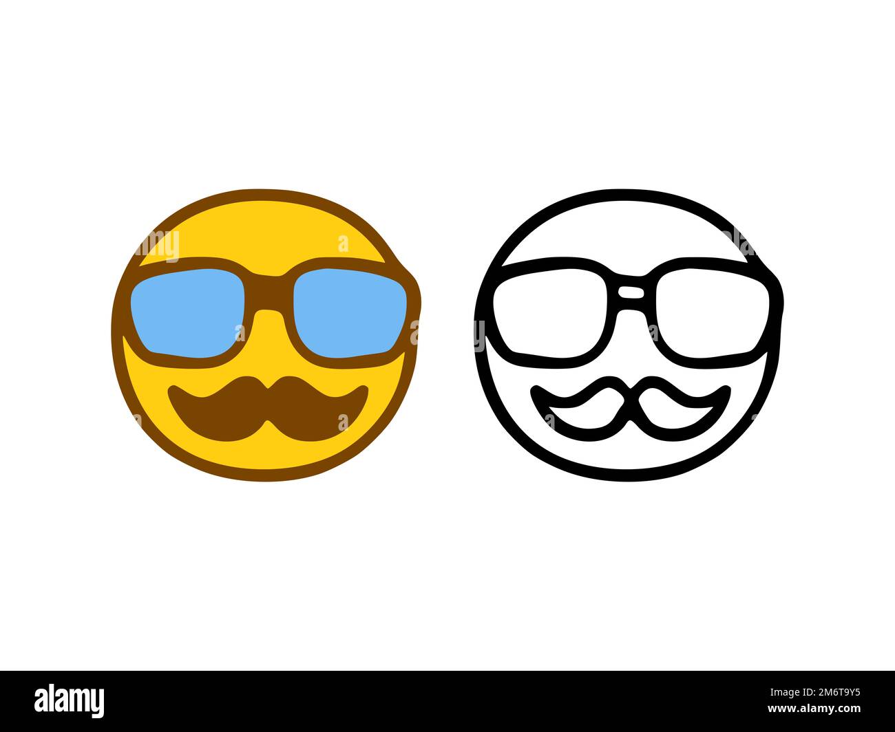 Mustachioed sorridente con bicchieri in stile doodle isolato su sfondo bianco Foto Stock