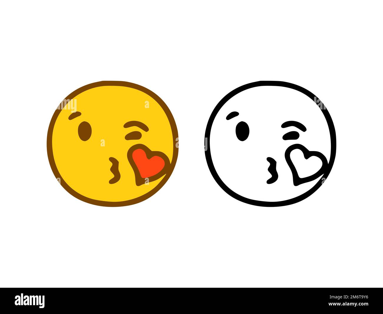 Baciare emoticon in stile doodle isolato su sfondo bianco Foto Stock