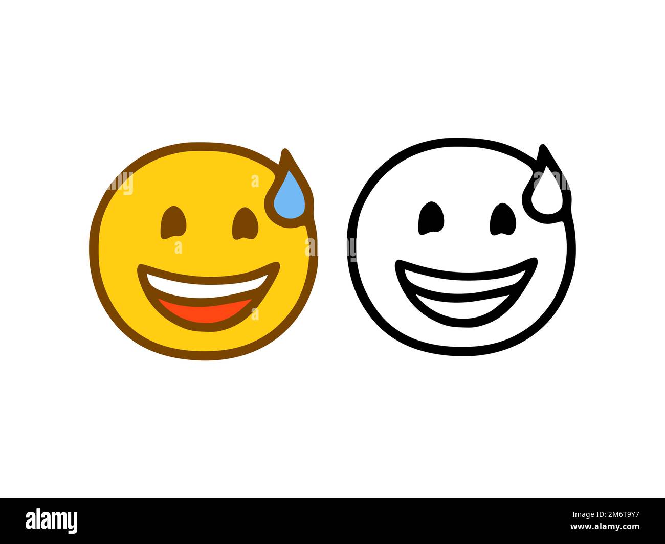 Emoticon ridente in stile doodle isolato su sfondo bianco Foto Stock