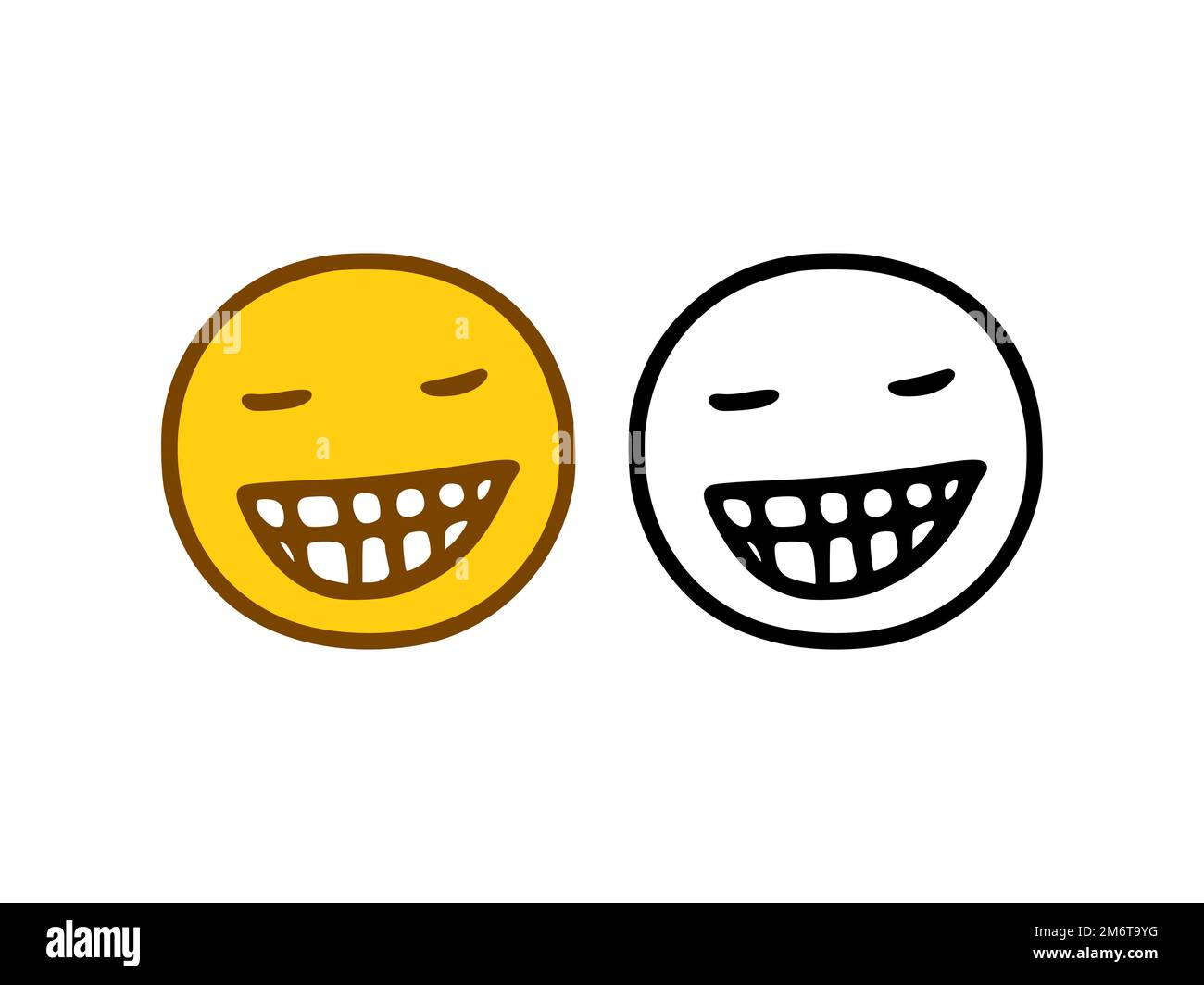 Emoticon ridente in stile doodle isolato su sfondo bianco Foto Stock
