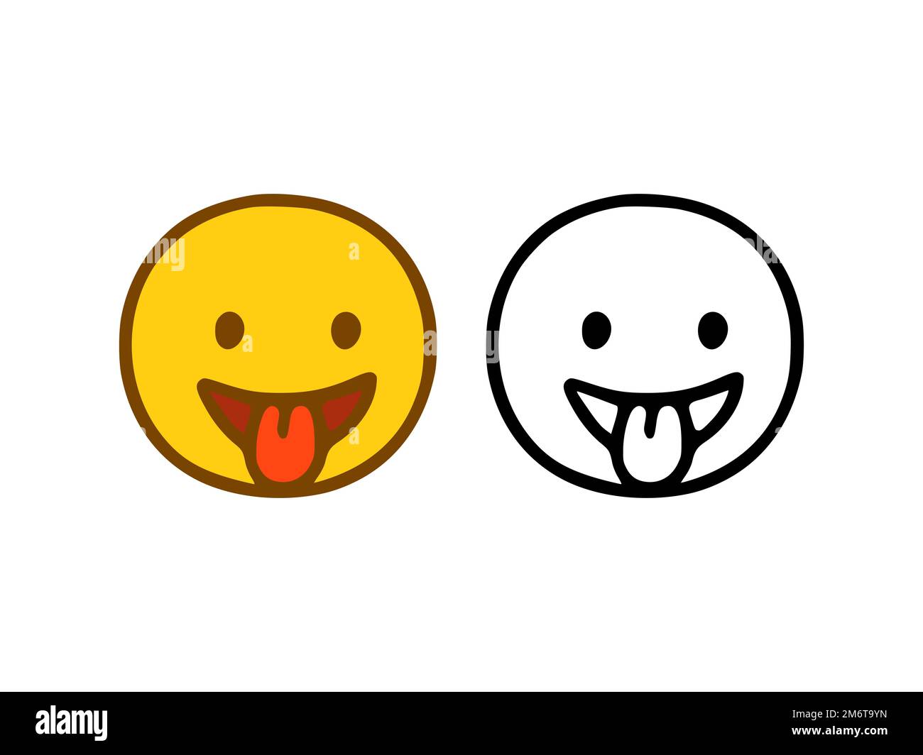 Emoticon con lingua in stile doodle isolato su sfondo bianco Foto Stock