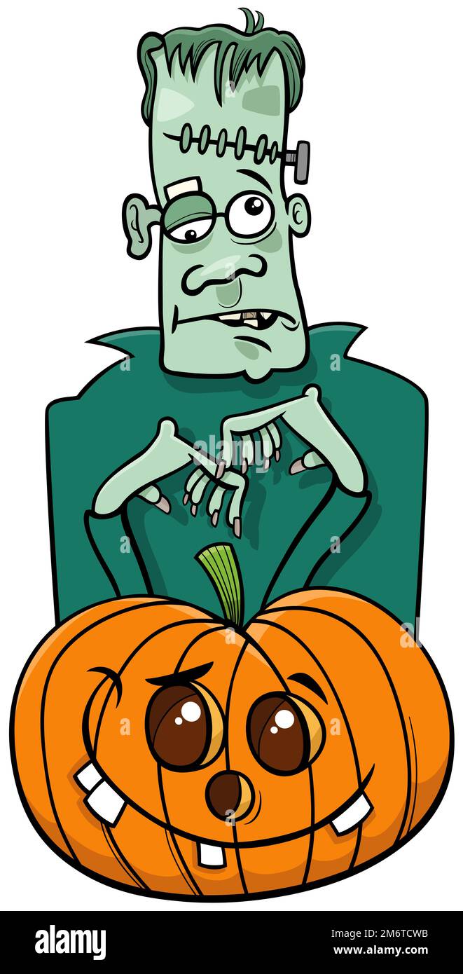 Personaggio zombie cartoon con zucca di Halloween Foto Stock