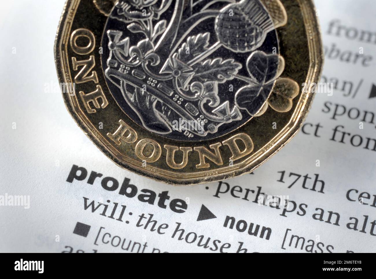 DIZIONARIO DEFINIZIONE DI PAROLA PROBATE CON UNA MONETA DA UNA LIBBRA RE VOLONTÀ DI MORTE FARE UNA VOLONTÀ DECEDUTO EREDITÀ DI PROPRIETÀ TASSA ECC UK Foto Stock