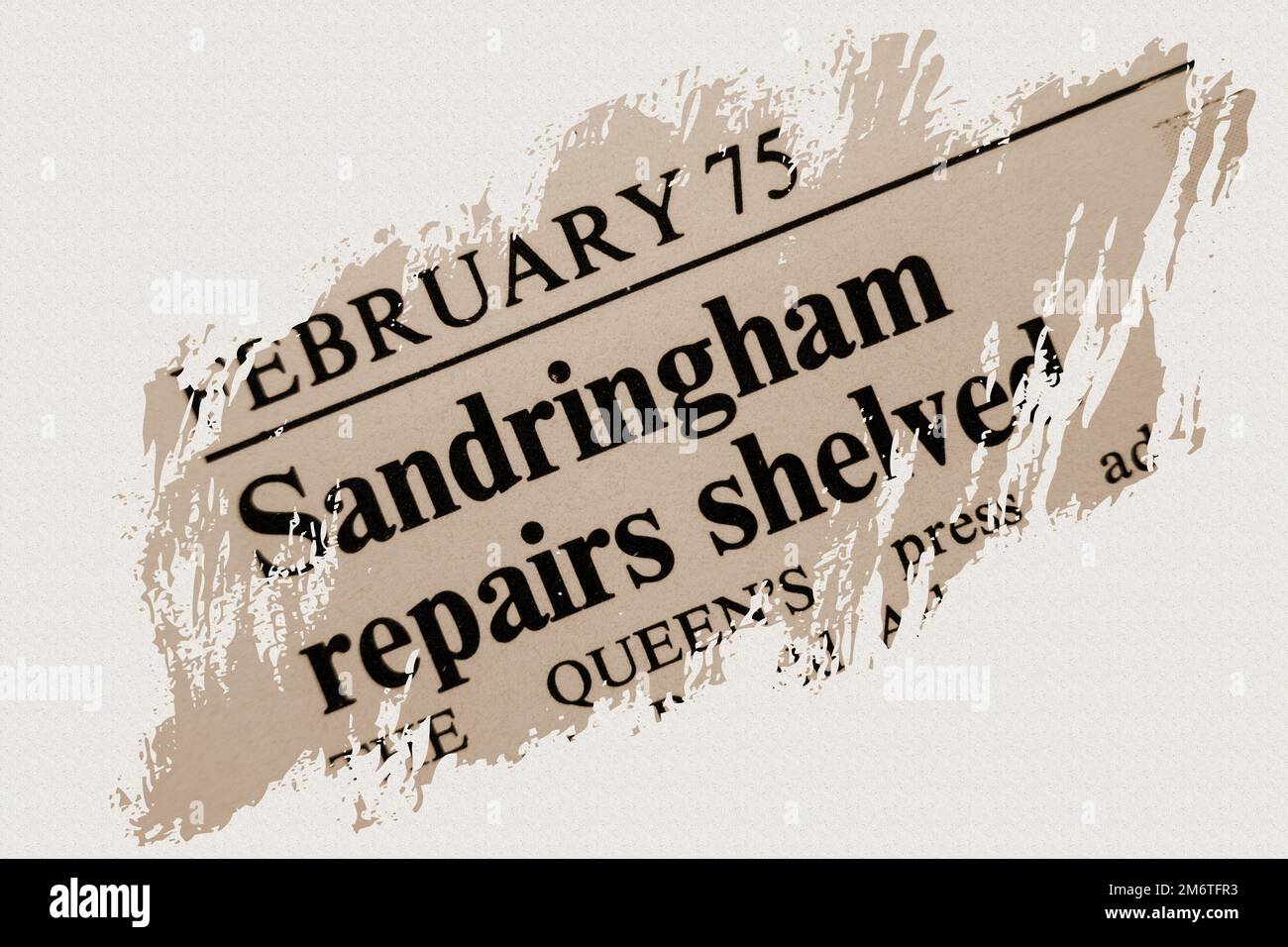 Sandringham riparazioni al riparo - notizia storia dal titolo dell'articolo del giornale 1975 con overlay in seppia Foto Stock