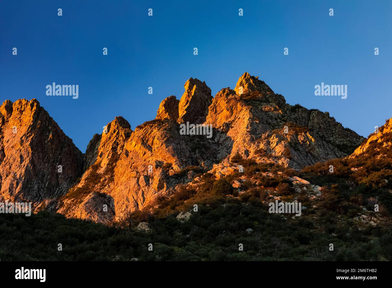 La mattina presto luce sugli aghi delle Organ Mountains-Desert Peaks National Monument, New Mexico, USA Foto Stock