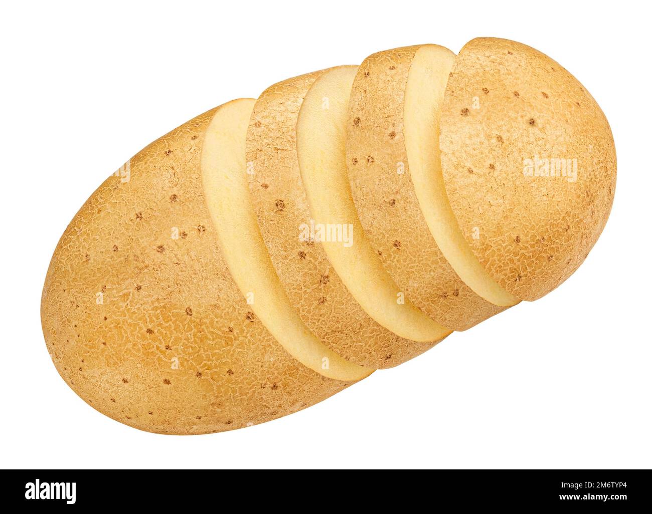 Patate tagliate a fette isolati su sfondo bianco Foto Stock