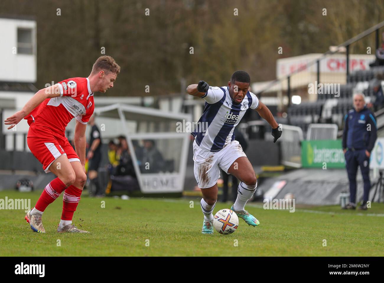 Hednesford, Regno Unito. 05th Jan, 2023. Jovan Malcolm di West Bromwich Albion in azione durante la partita della Premier League Cup West Bromwich Albion vs Middlesbrough U23 al Keys Park, Hednesford, Regno Unito, 5th gennaio 2023 (Foto di Gareth Evans/News Images) Credit: News Images LTD/Alamy Live News Foto Stock