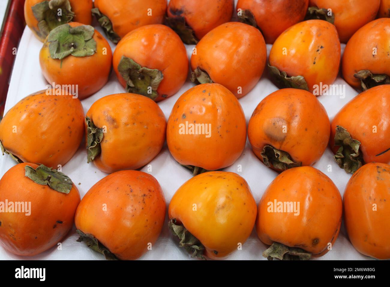 Persimmons rosso coreano fresco e maturo in set regalo Foto Stock