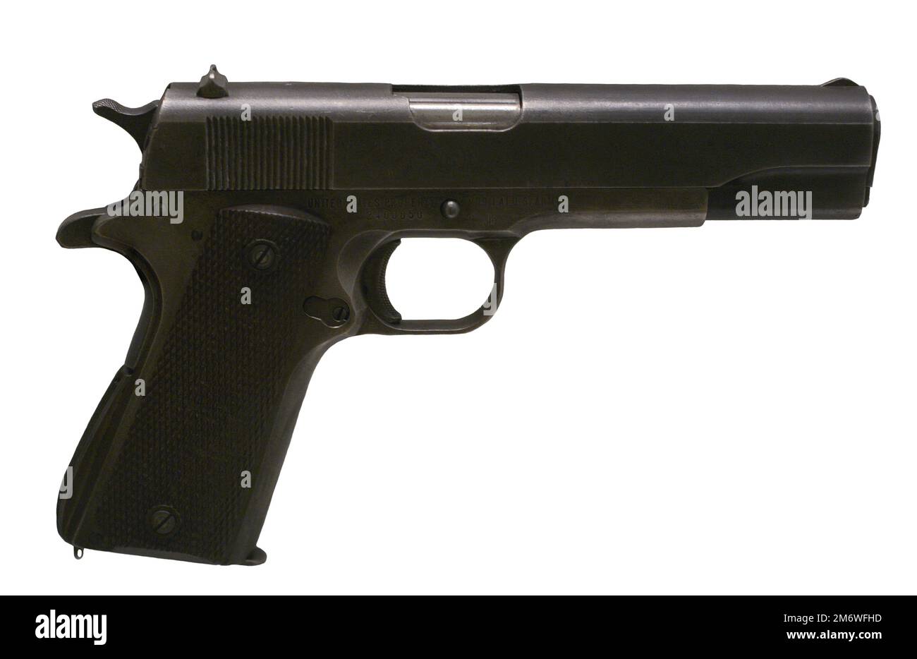 Pistola Colt. M1911 A1, 1921. Prodotto in America, è stato progettato da John Moses Browning. Acciaio, legno e bachelite. Museo dell'esercito. Toledo, Spagna. Foto Stock