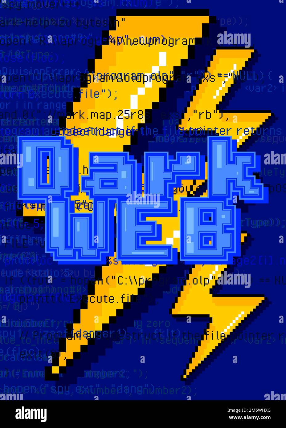 Web scuro. Parola pixellata con sfondo grafico geometrico. Illustrazione del cartoon vettoriale. Illustrazione Vettoriale