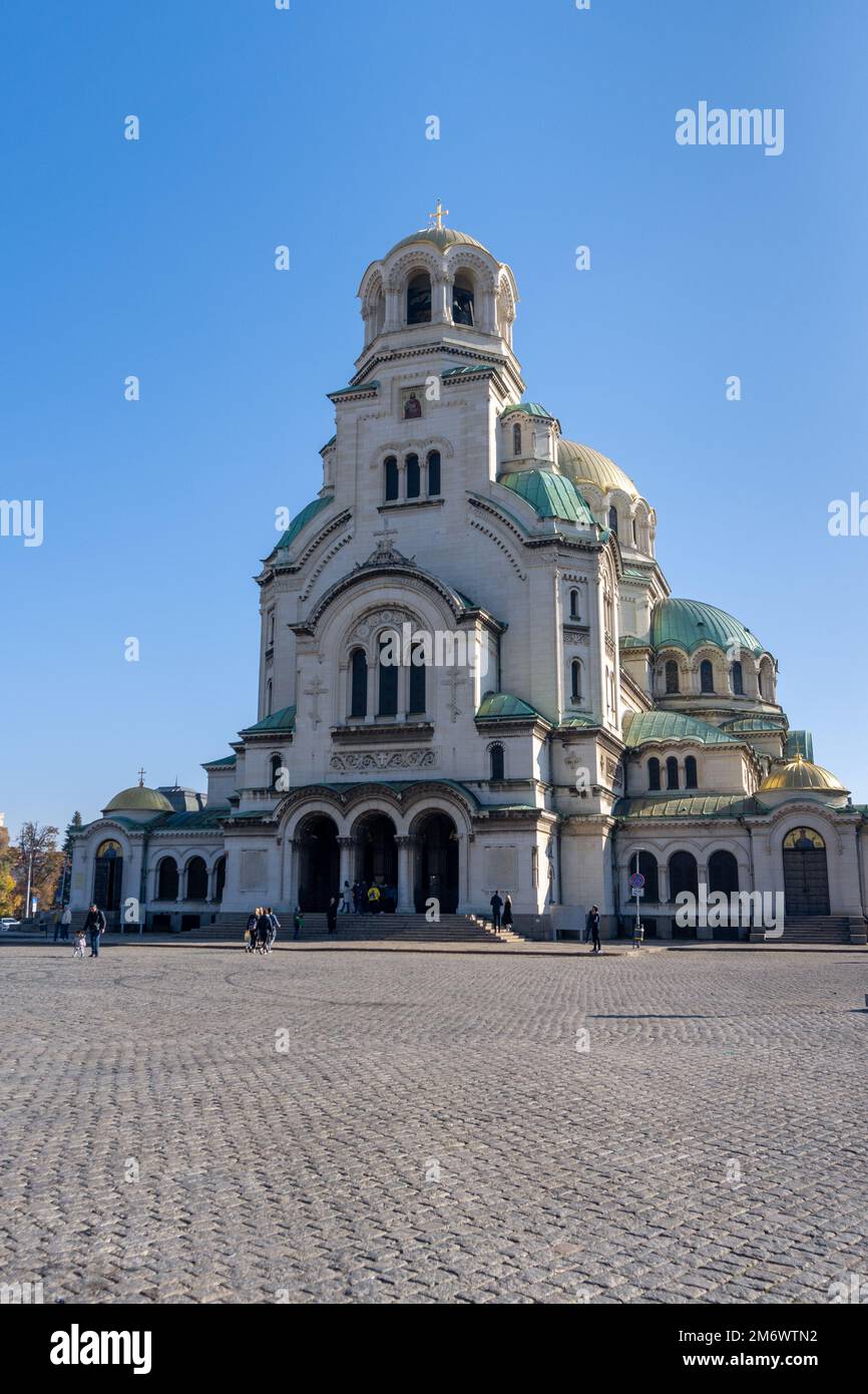 Vista della Cattedrale di San Alessandro Nevsky nel centro di Sofia Foto Stock