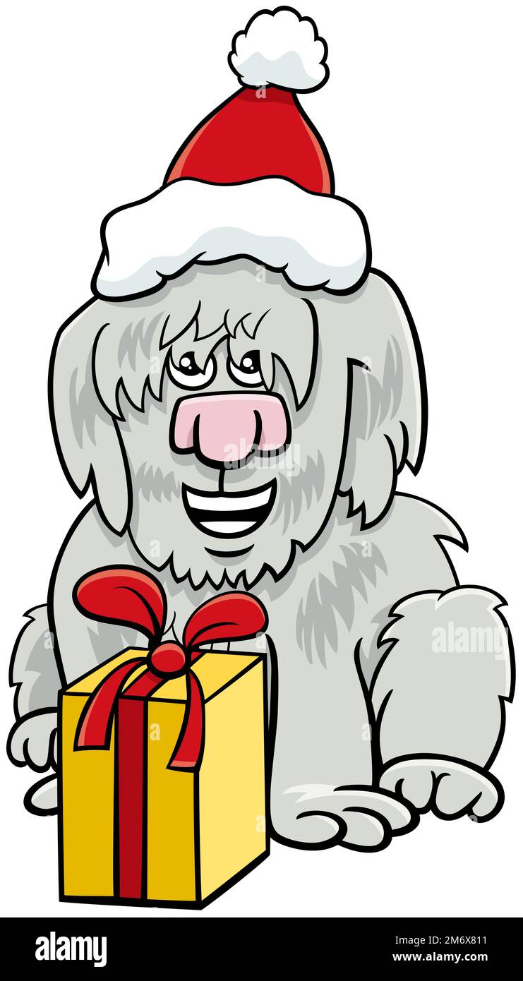 Cartoon cane shaggy con regalo il tempo di Natale Foto Stock