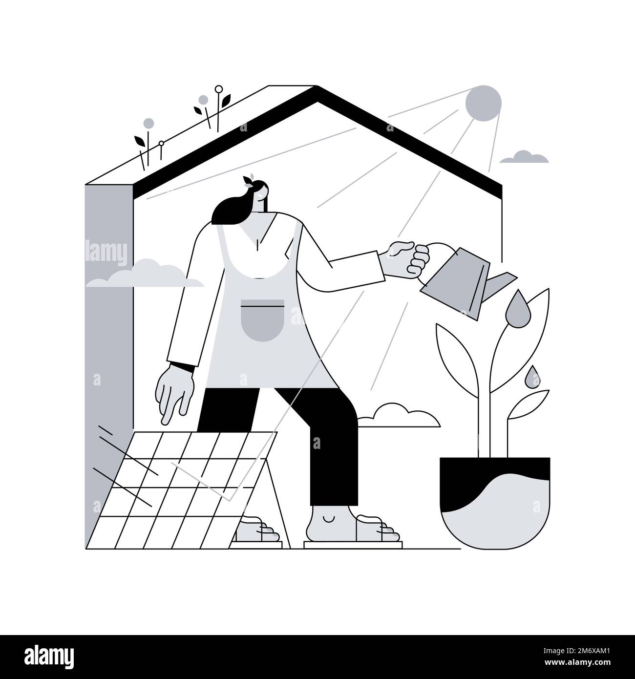 Illustrazione vettoriale del concetto astratto di casa ecologica. Casa a basso impatto ambientale, tecnologia ecocompatibile, isolamento termico, risorse rinnovabili, passivo Illustrazione Vettoriale
