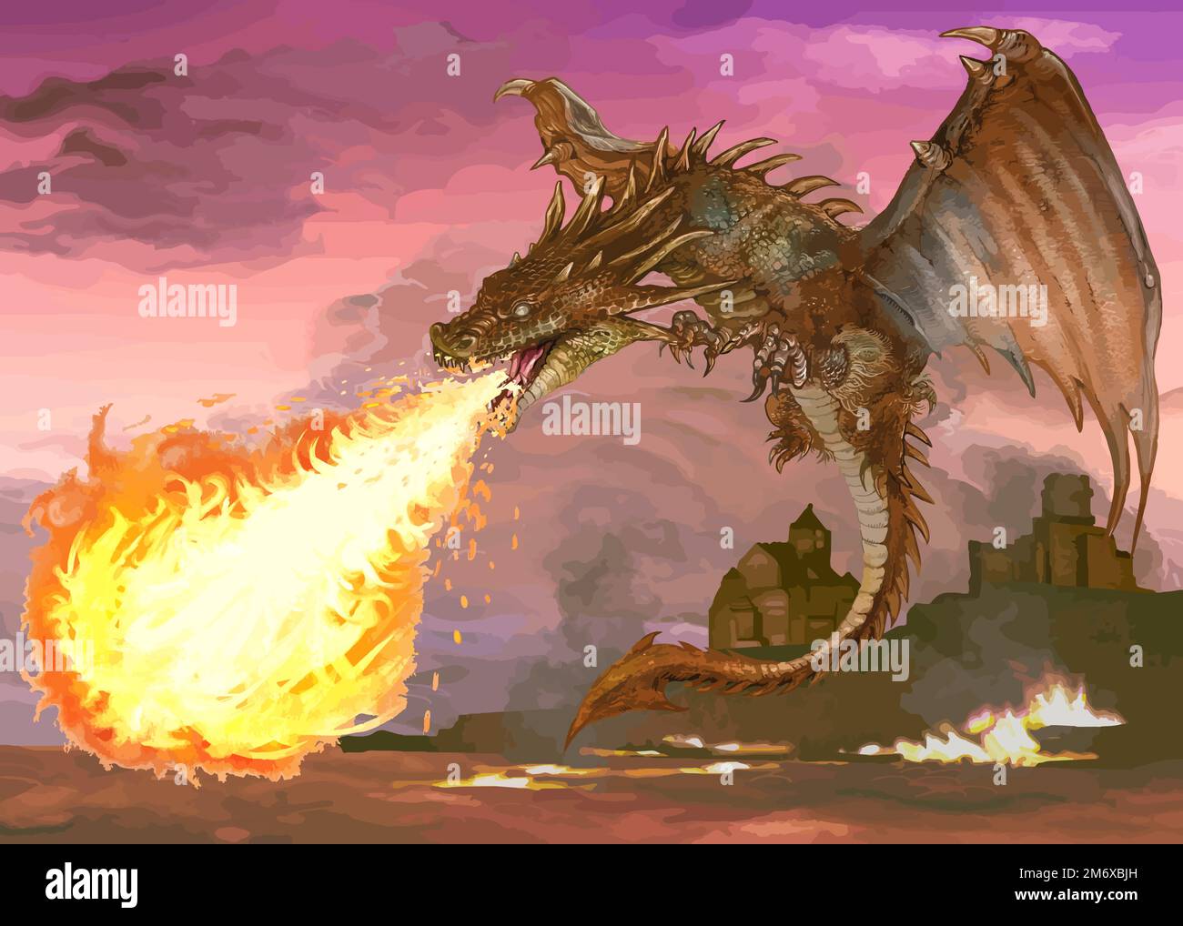 Drago che soffia fuori fuoco vettore Illustrazione Vettoriale