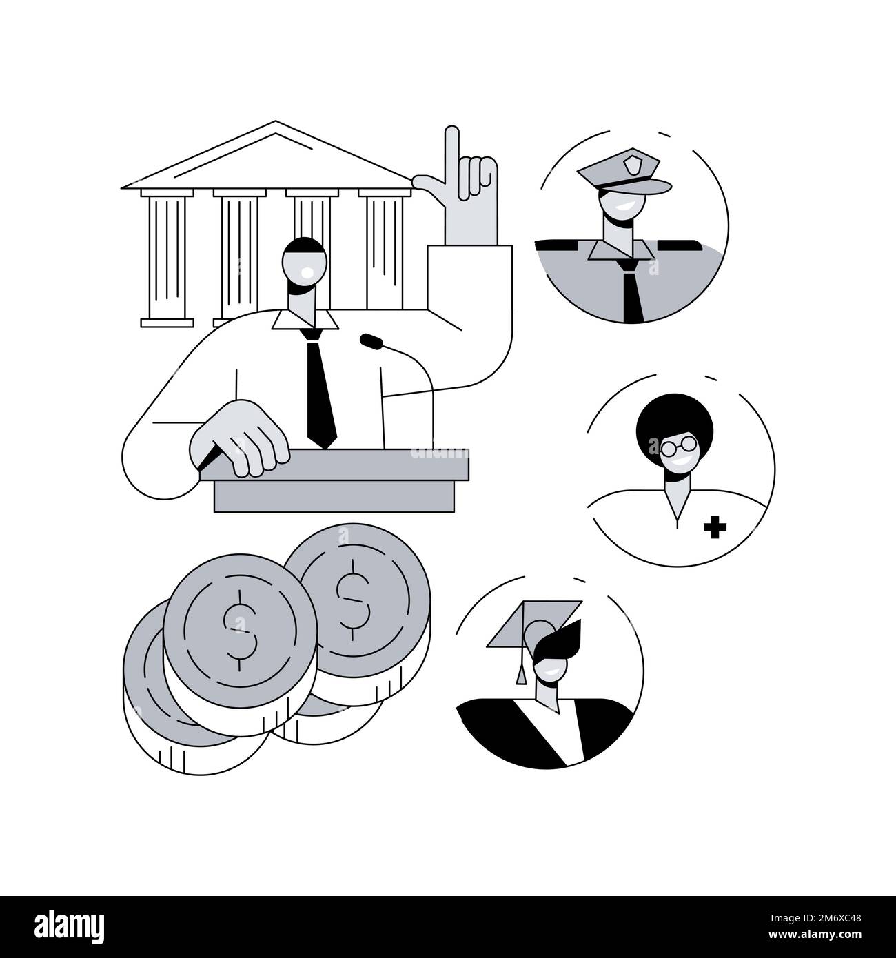 Illustrazione vettoriale del concetto astratto di spesa pubblica. Budget del paese di spesa, lista delle spese pubbliche, consumi del settore pubblico, cupola lorda Illustrazione Vettoriale