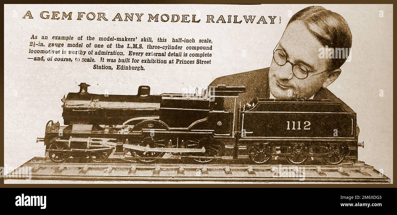 1930 illustrazione di una locomotiva LMS in scala costruita per l'esposizione alla Princess St Station, Edimburgo. Foto Stock