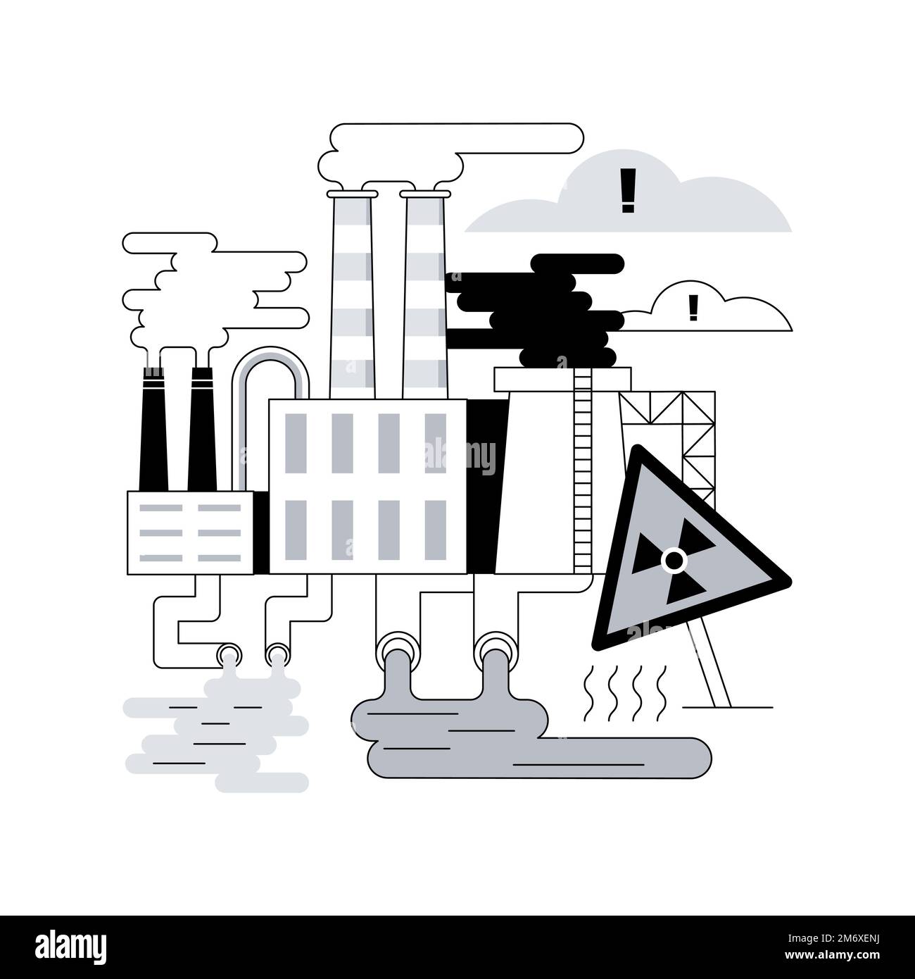 Illustrazione vettoriale del concetto astratto di inquinamento industriale. Industria inquinante, degrado ambientale dalla fabbrica, contaminazione del terreno, pericoloso w Illustrazione Vettoriale