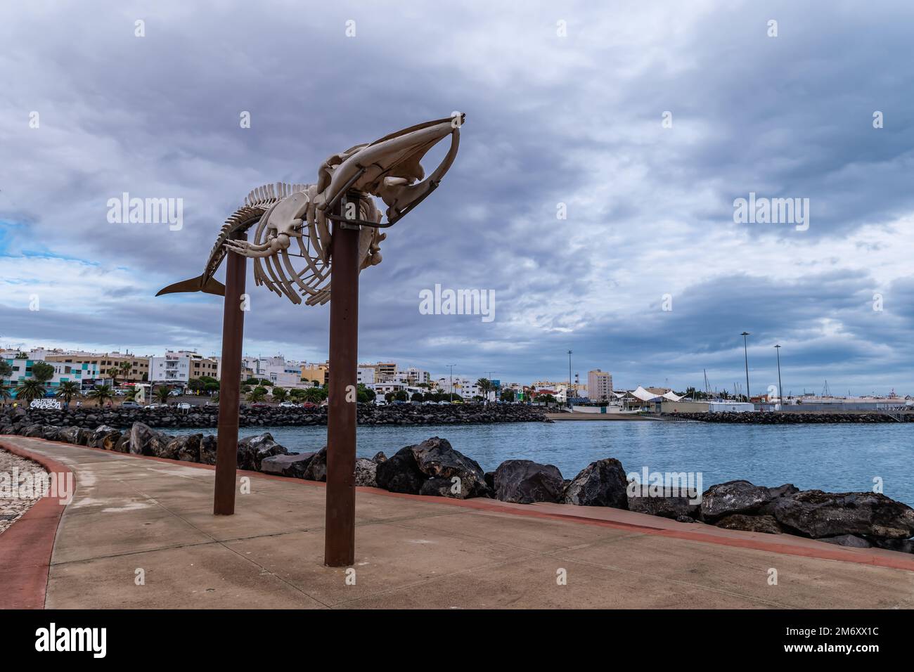 Scheletro di balena a Puerto Rosario a Fuerteventura, Spagna Foto Stock