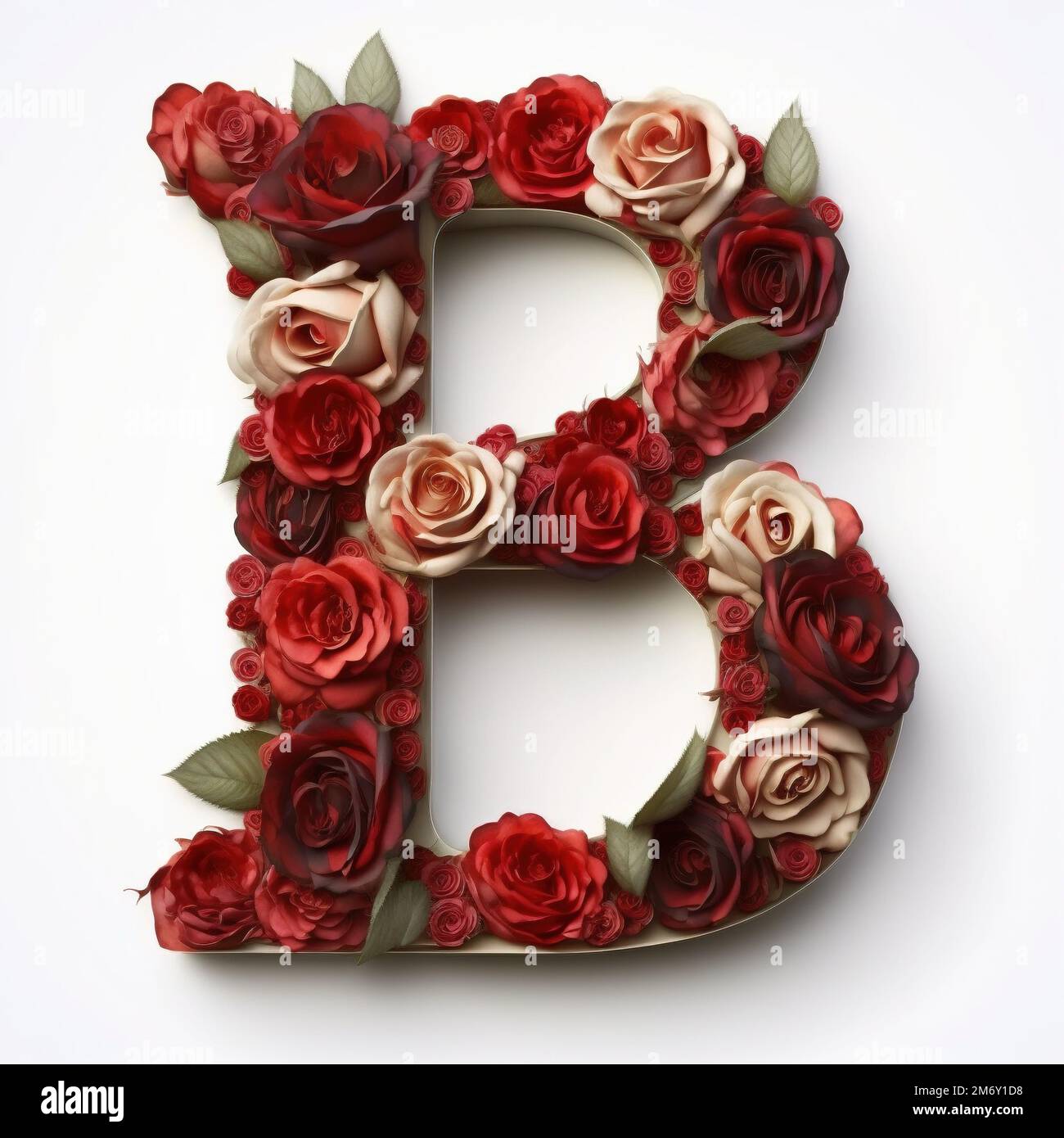 Lettera B ripiena di Rose rosse e bianche natura Floral perfetto per San Valentino 2023 Foto Stock