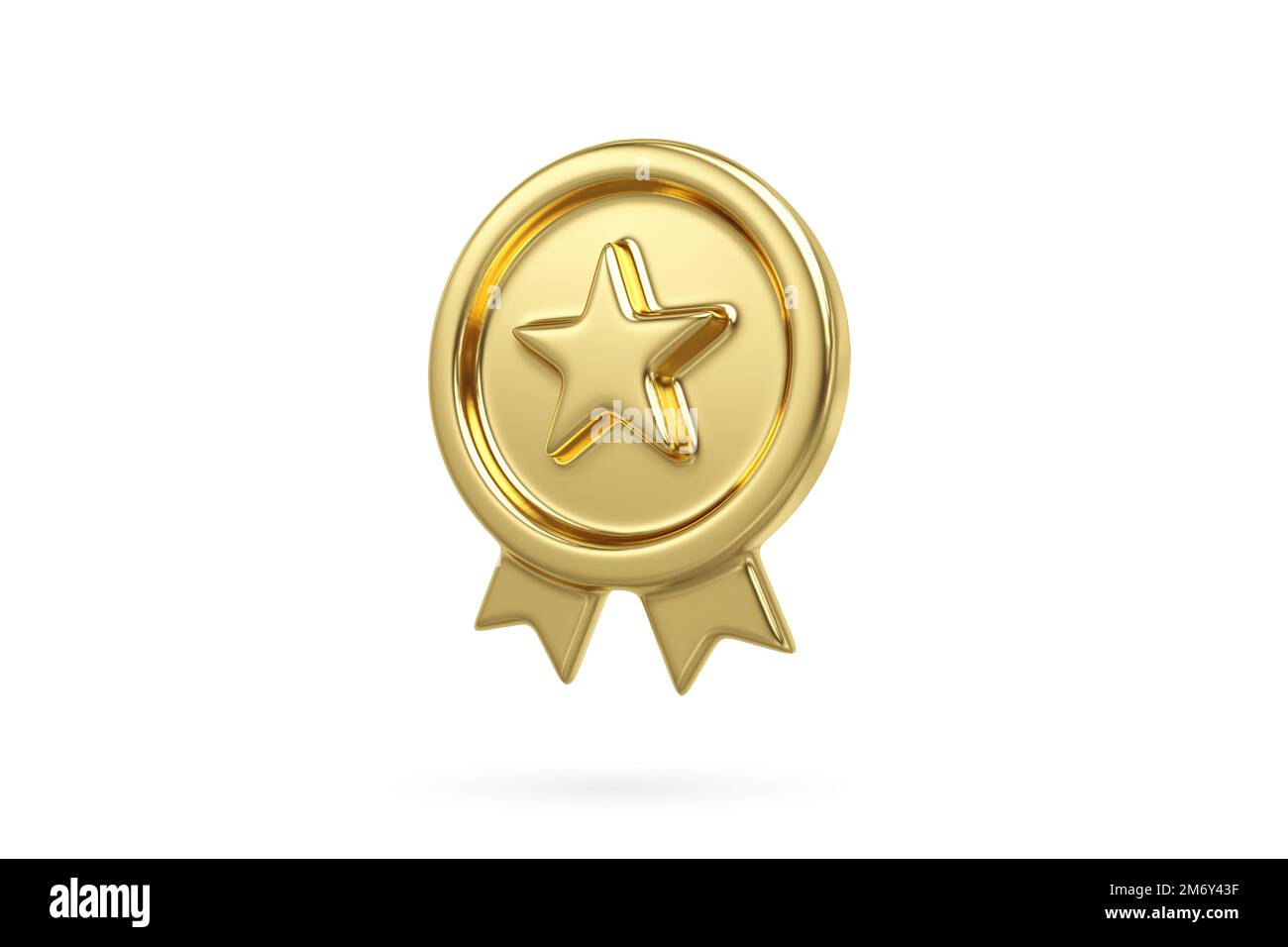 Icona della stella di metallo d'oro isolata su sfondo bianco. Etichetta di garanzia di qualità superiore, rendering 3D Foto Stock