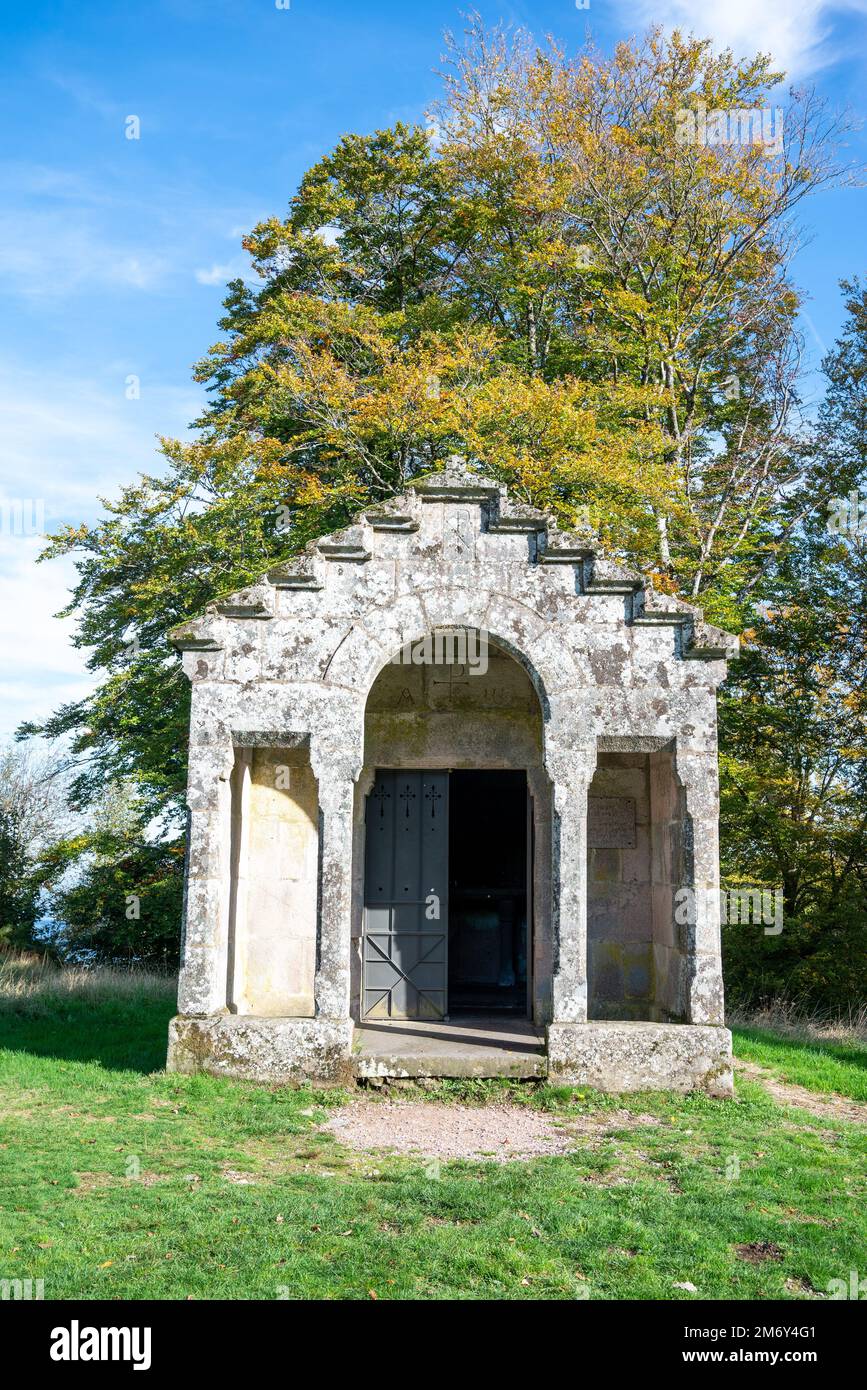 Cappella di San Martino di Bibracte. Cappella di Bibracte. Monumento storico della Francia. Foto Stock