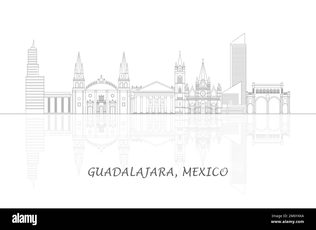 Profilo panorama Skyline della città di Guadalajara, Messico - illustrazione vettoriale Illustrazione Vettoriale