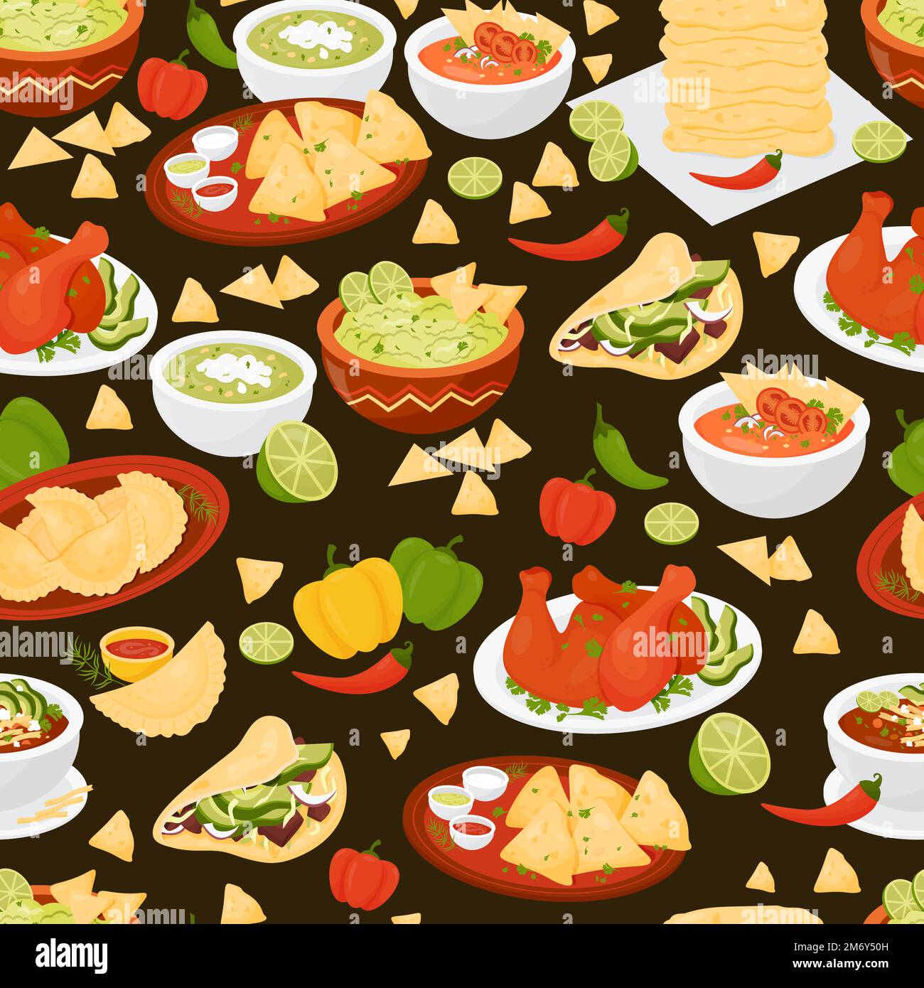 Modello senza cuciture con piatti tradizionali messicani su sfondo nero. Illustrazione vettoriale. Sfondo infinito con cucina nazionale latino-americana per c Illustrazione Vettoriale Modello senza cuciture con piatti tradizionali messicani su sfondo nero. Illustrazione vettoriale. Sfondo infinito con cucina nazionale latino-americana per c Illustrazione Vettoriale