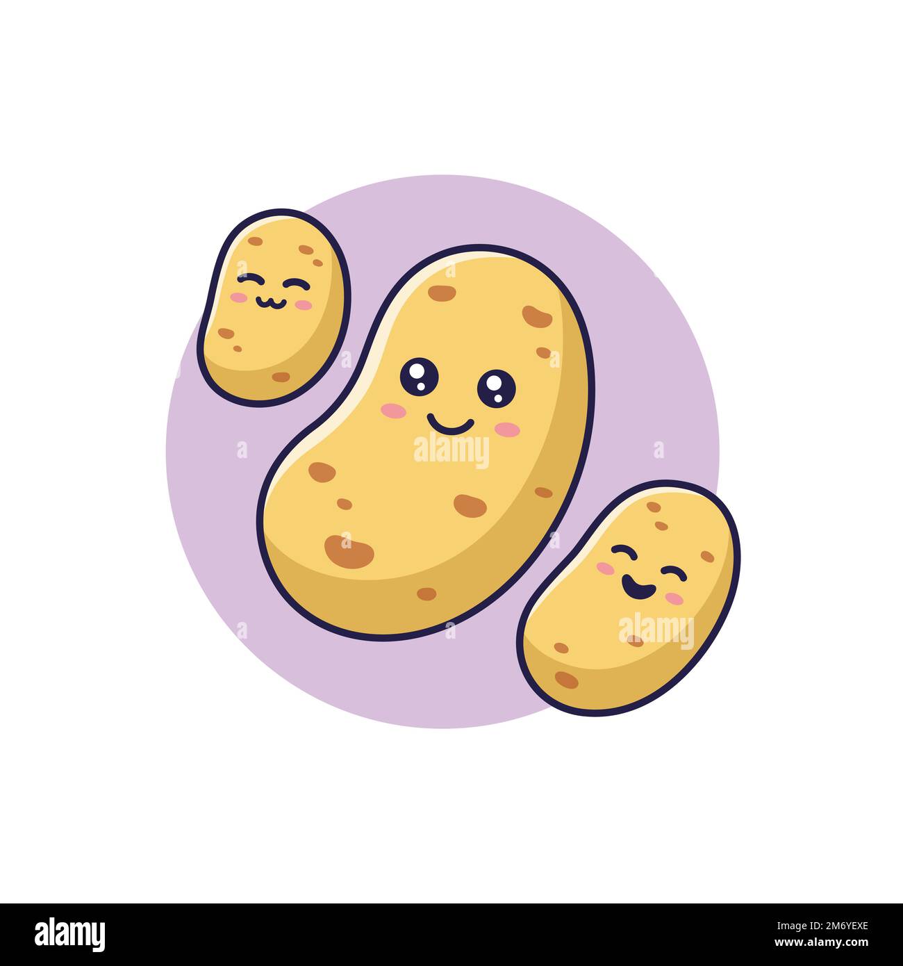 Carino Kawaii Potato disegno icona. Cibo vegetariano icona concetto piatto isolato Illustrazione Vettoriale