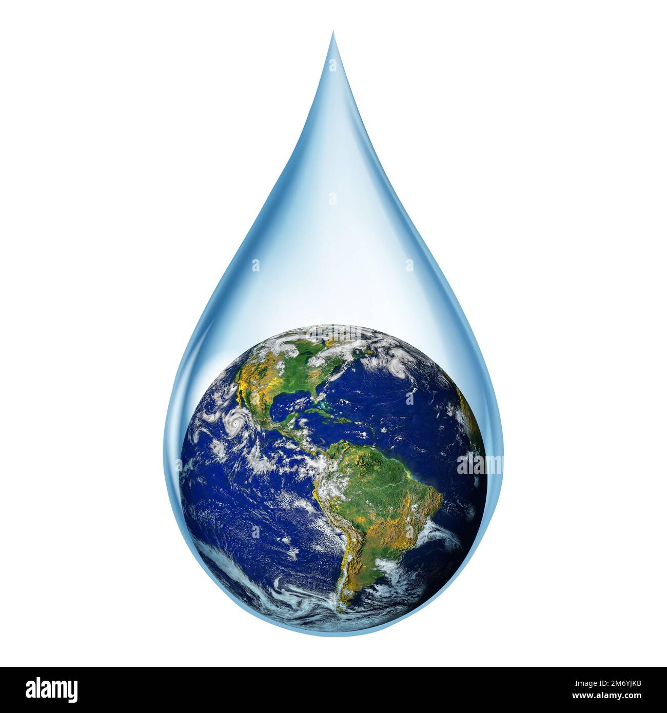 Mancanza di concetto di acqua sulla terra isolata su sfondo bianco. Mondo in una goccia d'acqua. Giornata della Terra o concetto di Giornata Mondiale dell'acqua. Elementi di questa immagine furni Foto Stock