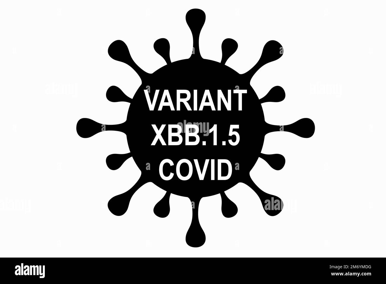 XBB.1,5. Variante Kraken. Nuova variante del coronavirus SARS-COV-2. Sottivariante di Omicron. Progettazione orizzontale. Progettazione di virus e testo nero. Coronavirus Foto Stock