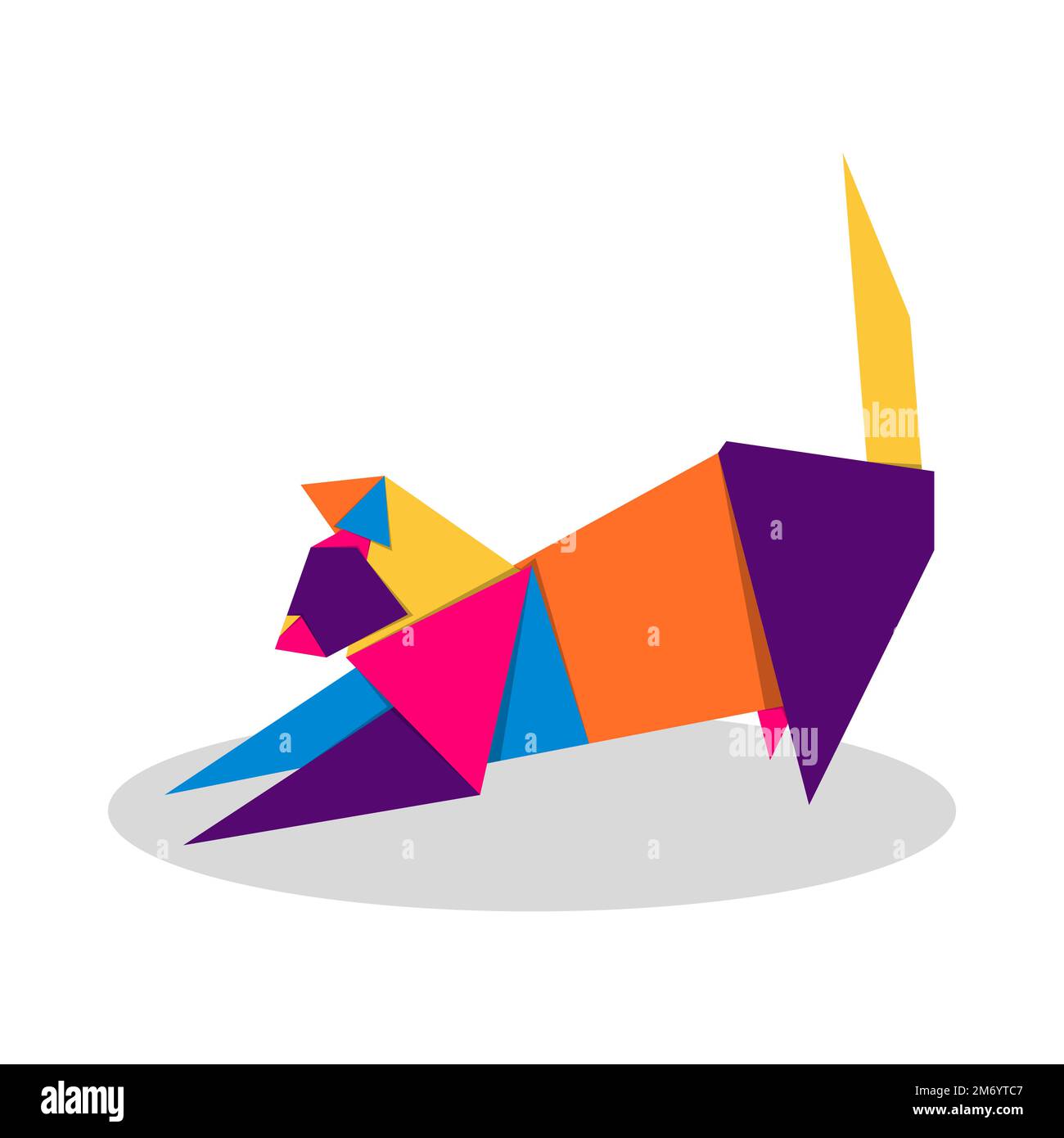 Gatto origami. Design astratto colorato e vivace con logo Cat. Origami animali. Illustrazione vettoriale Illustrazione Vettoriale