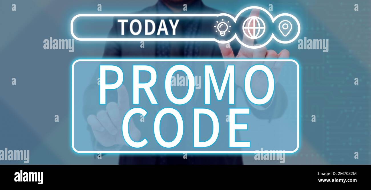 Ispirazione che mostra il segno Codice promozionale. Numeri digitali di idea di affari che vi danno un buon sconto su determinati prodotti Foto Stock
