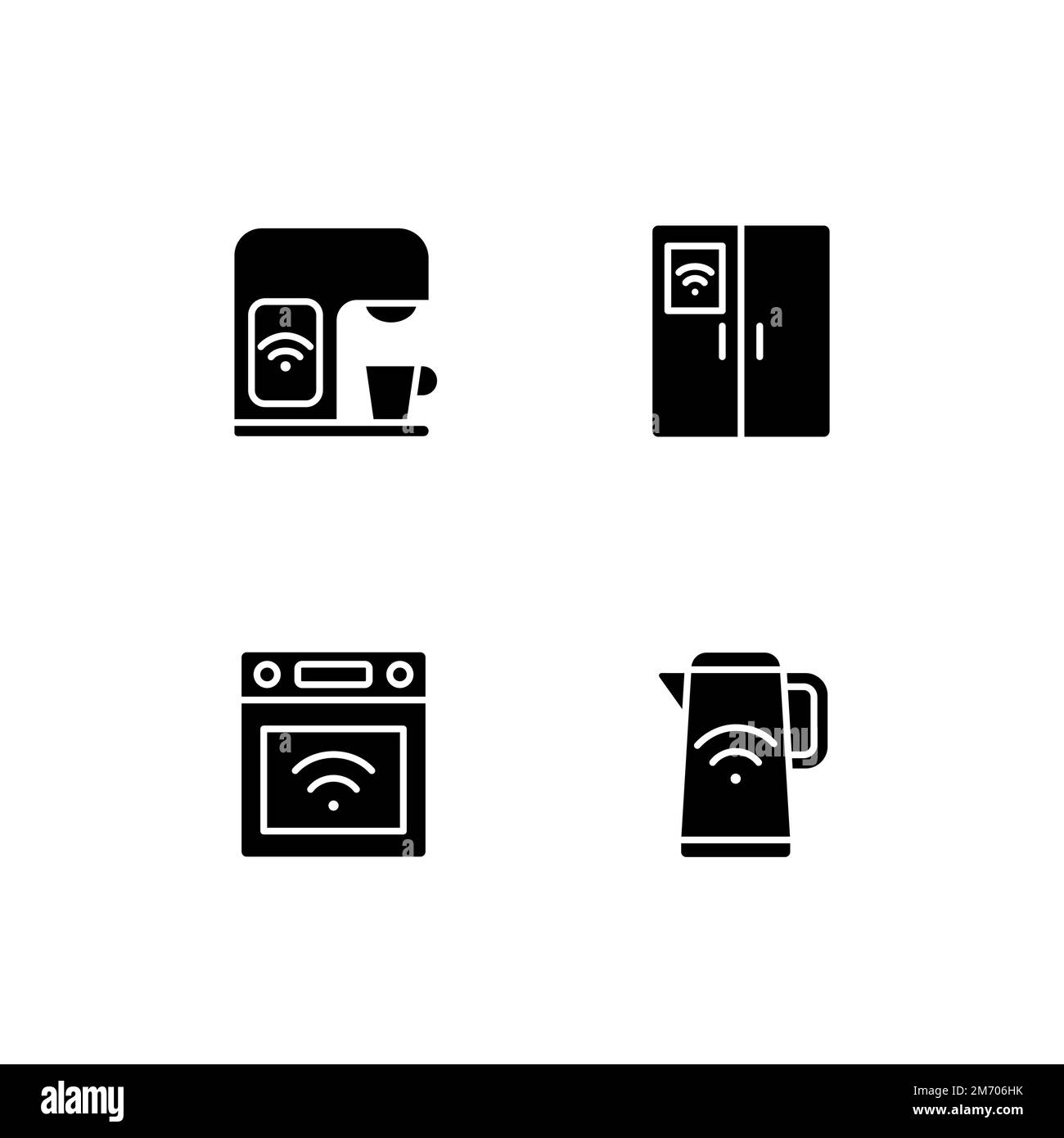 Smart elettrodomestici da cucina icone glyph nero impostato su spazio bianco Illustrazione Vettoriale