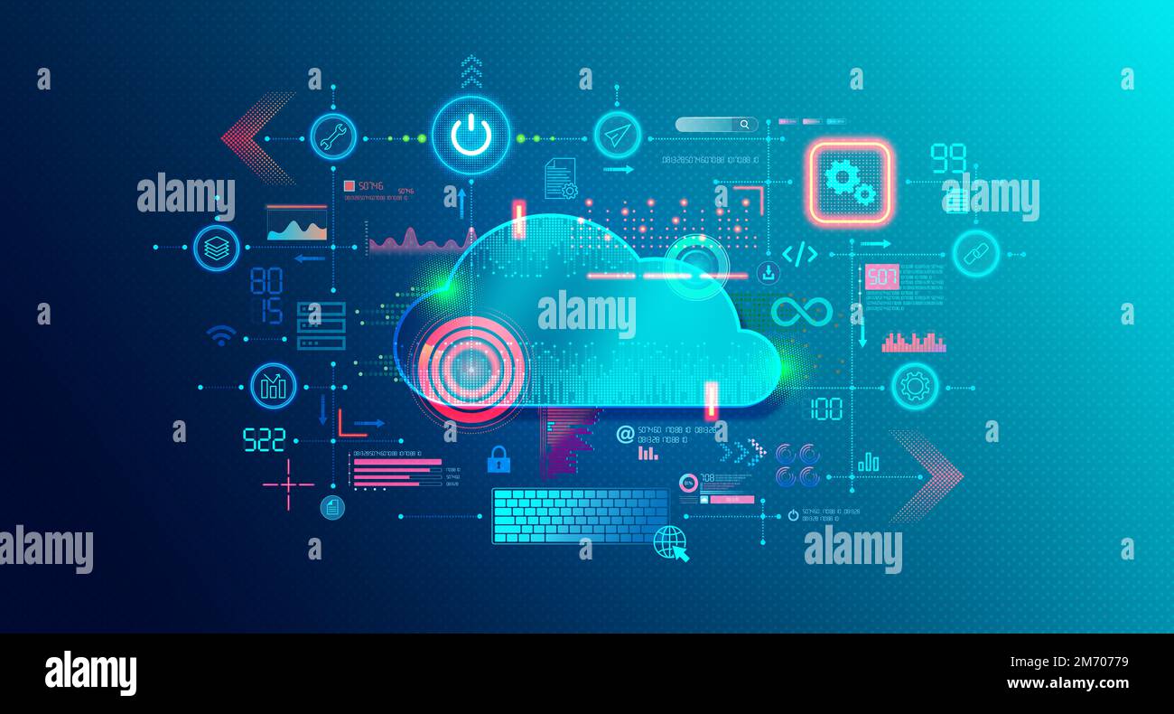 Applicazioni native cloud e tecnologie native cloud - approccio allo sviluppo di software in cui le applicazioni vengono create ed eseguite in modo nativo nel Clos digitale Foto Stock
