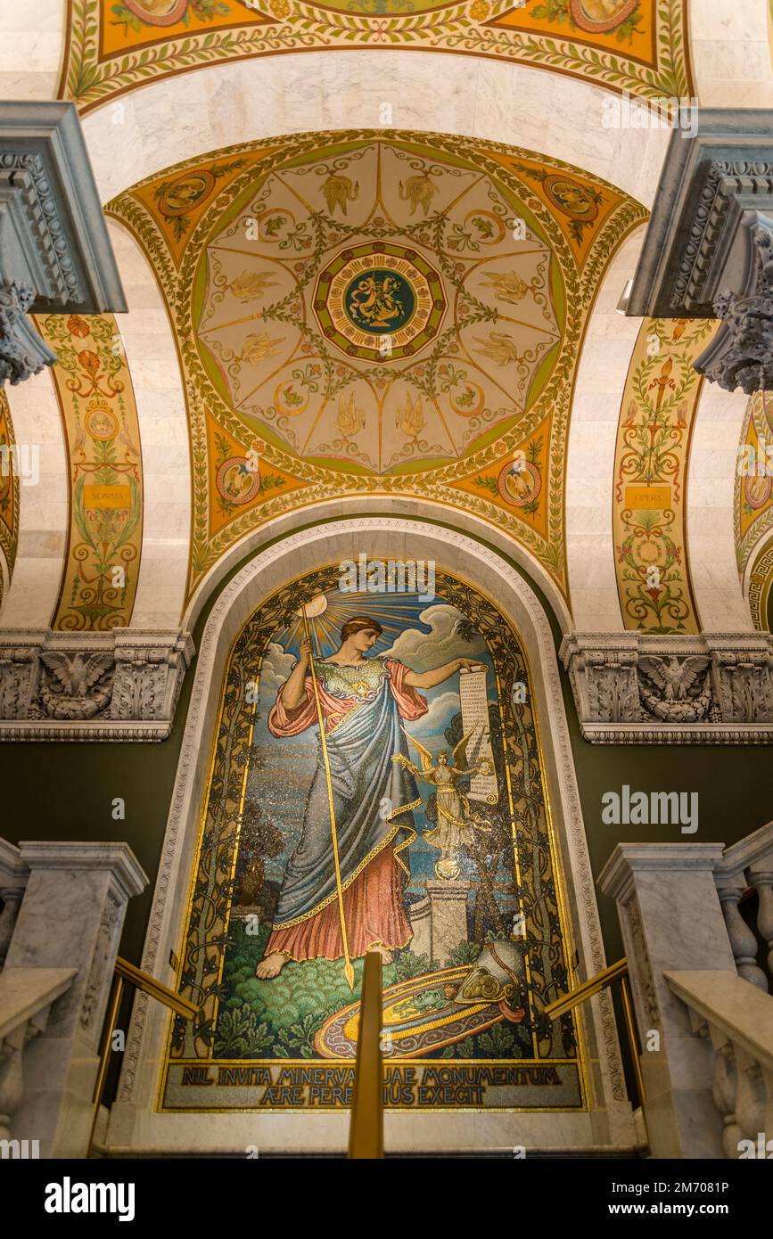 Minerva della Pace, mosaico di Elihu Vedder nel palazzo principale della biblioteca, la Biblioteca del Congresso è la più grande biblioteca del mondo con oltre 167 mil Foto Stock