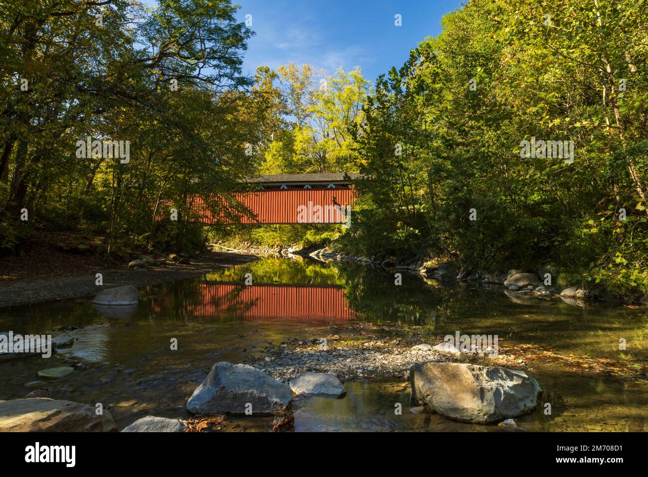 Everett Covered Bridge nel Parco Nazionale della Valle di Cuyahoga, Ohio Foto Stock