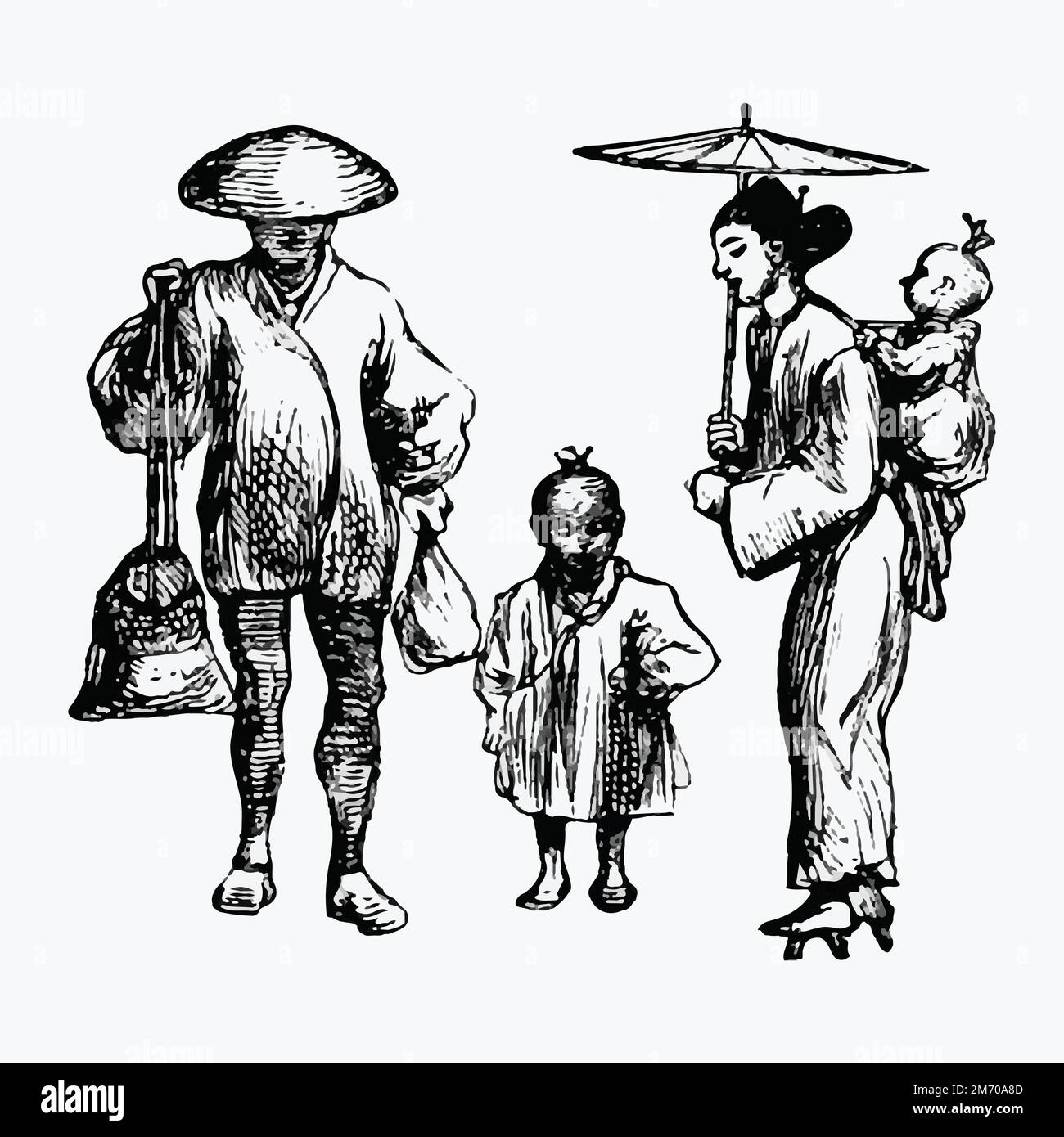 Vettore tradizionale giapponese di illustrazione della famiglia Illustrazione Vettoriale