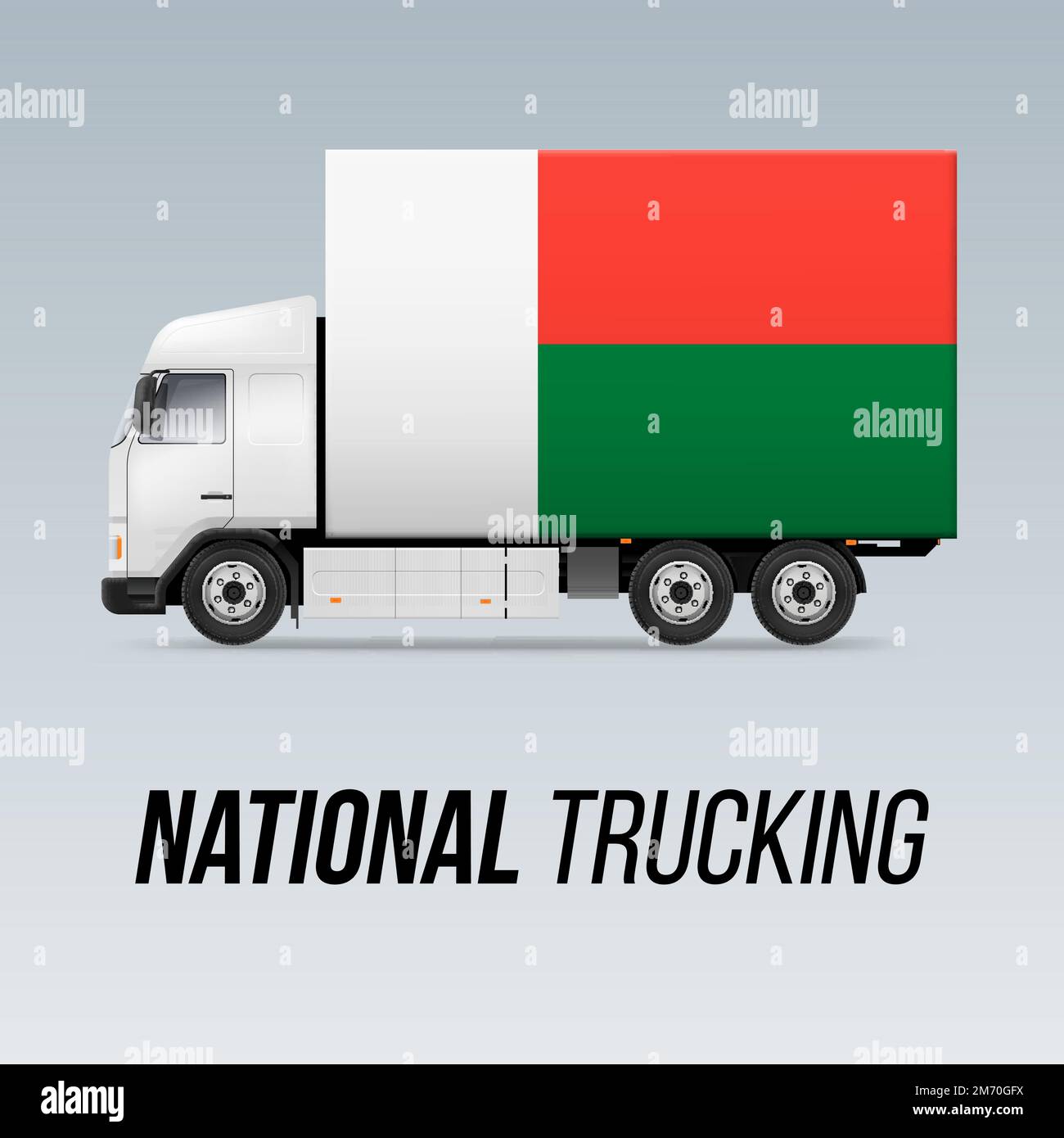 Simbolo del camion nazionale di consegna con bandiera del Madagascar. Icona nazionale di Trucking e bandiera malgascia Illustrazione Vettoriale