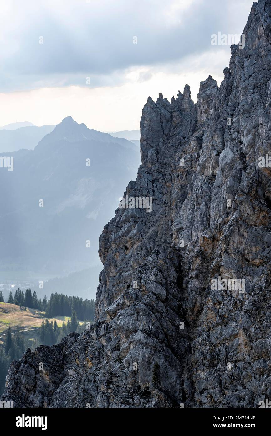 Rocce al Rote Flueh, Tannheimer Bergen, Alpi Allgaeu, Tirolo, Austria Foto Stock