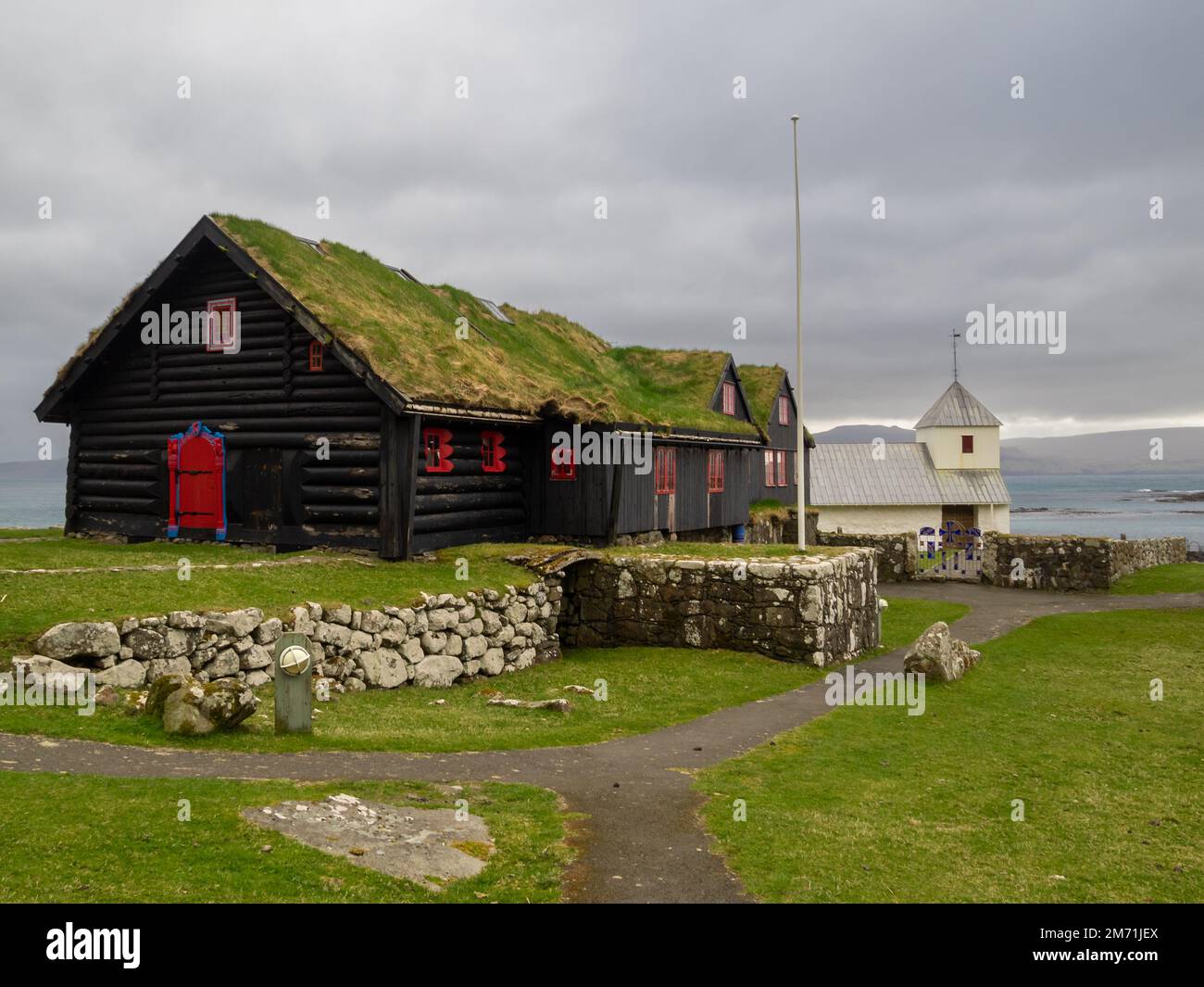 Casa colonica Roykstovan risalente al 11th ° secolo, Kirkjubøur Foto Stock