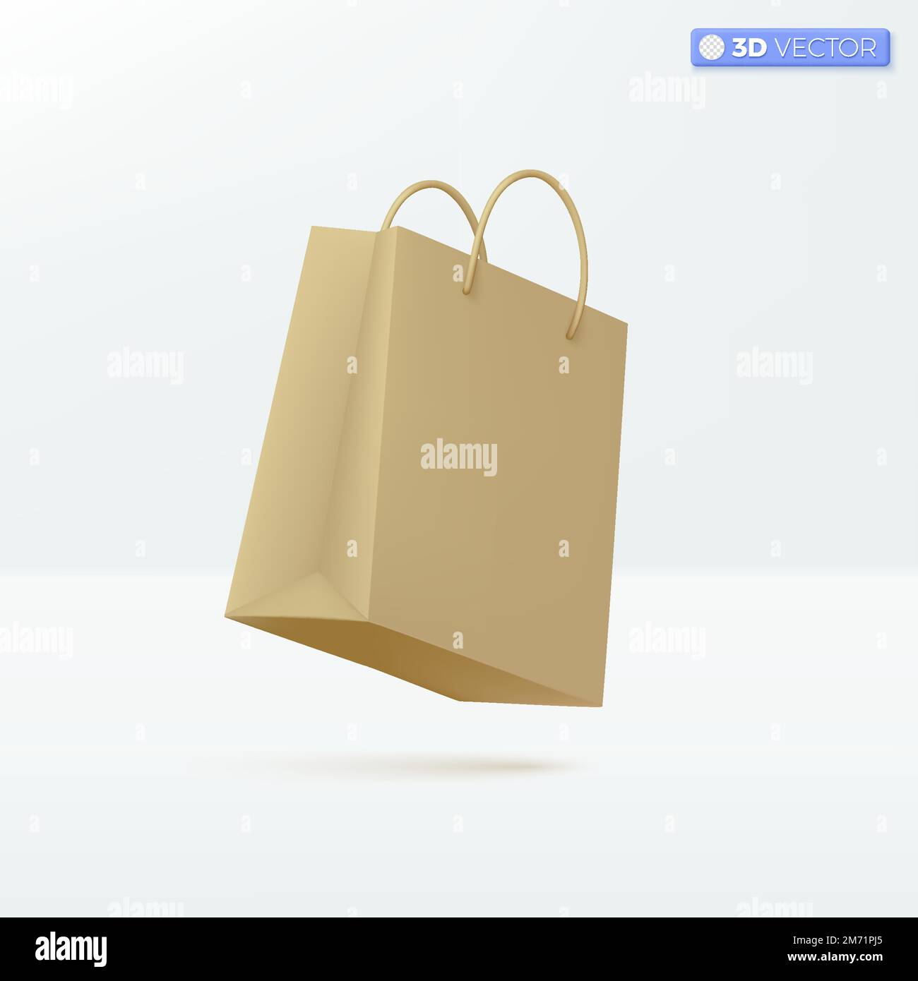 Simboli delle icone dei sacchetti di carta. Promozione, Sconto, Shopping bag, borsa, Vendita, Concetto di shopping online. Disegno illustrativo isolato con vettore 3D Cartoon pas Illustrazione Vettoriale