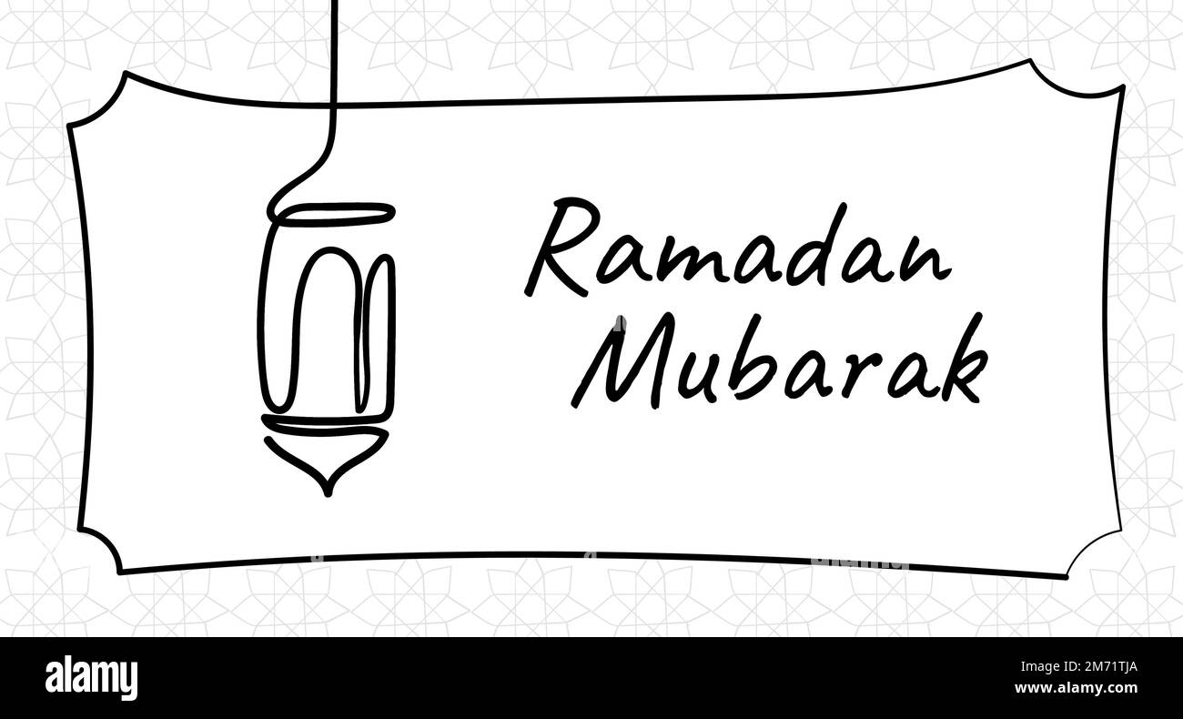 Ramadan Mubarak stile disegnato a mano. Disegno a linea continua della lanterna per ramadan kareem. Illustrazione vettoriale Illustrazione Vettoriale