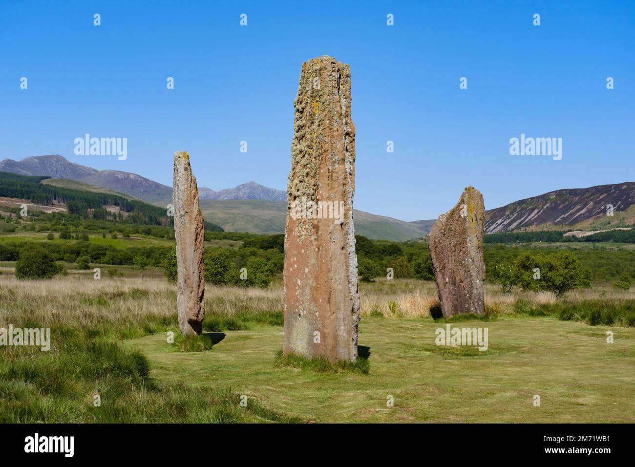 Machrie Moor pietre in piedi sull'isola di Arran, Scozia Foto Stock