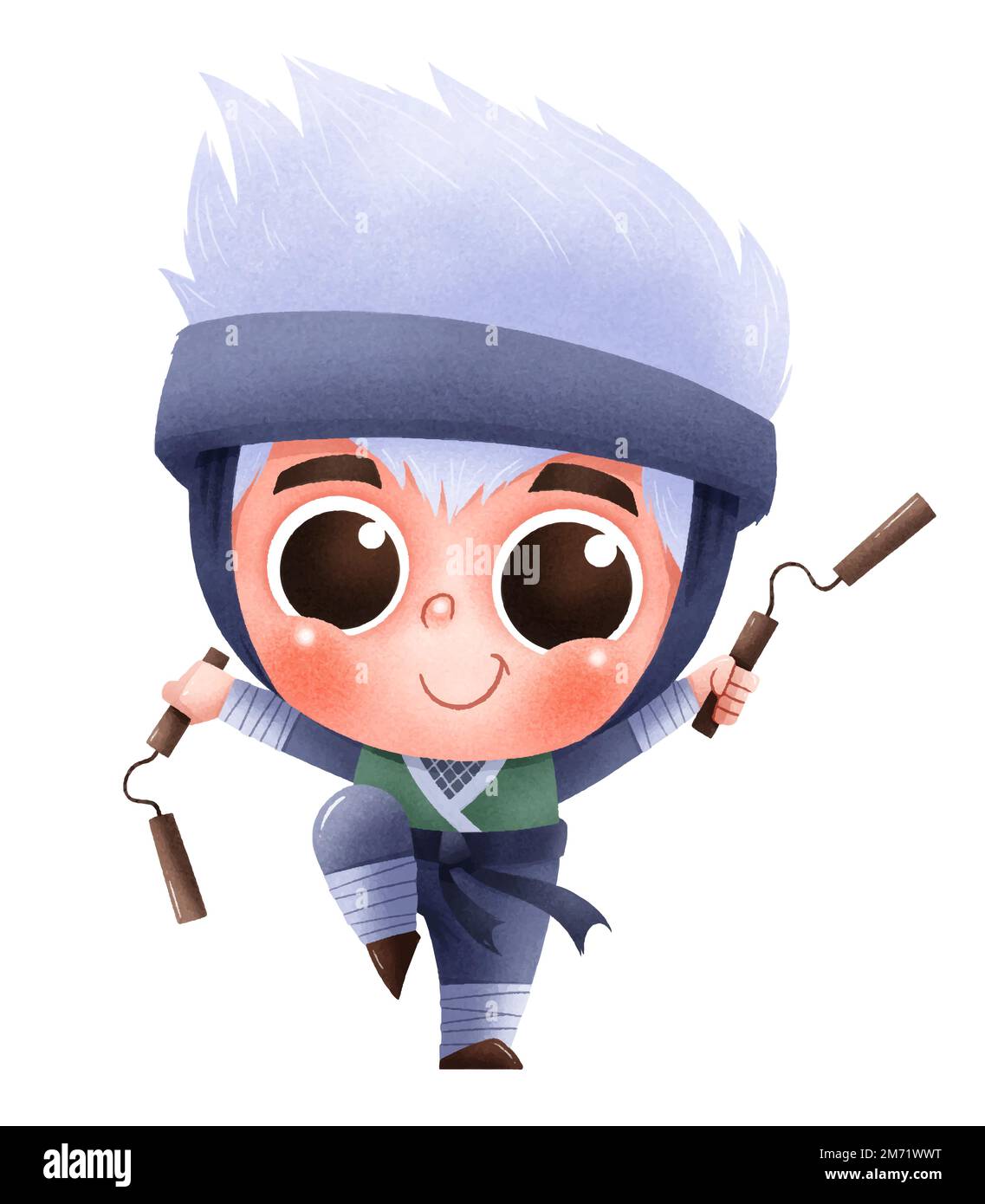 Illustrazione vettoriale di Cartoon Ninja. Carino personaggio Ninja ragazzi Illustrazione Vettoriale