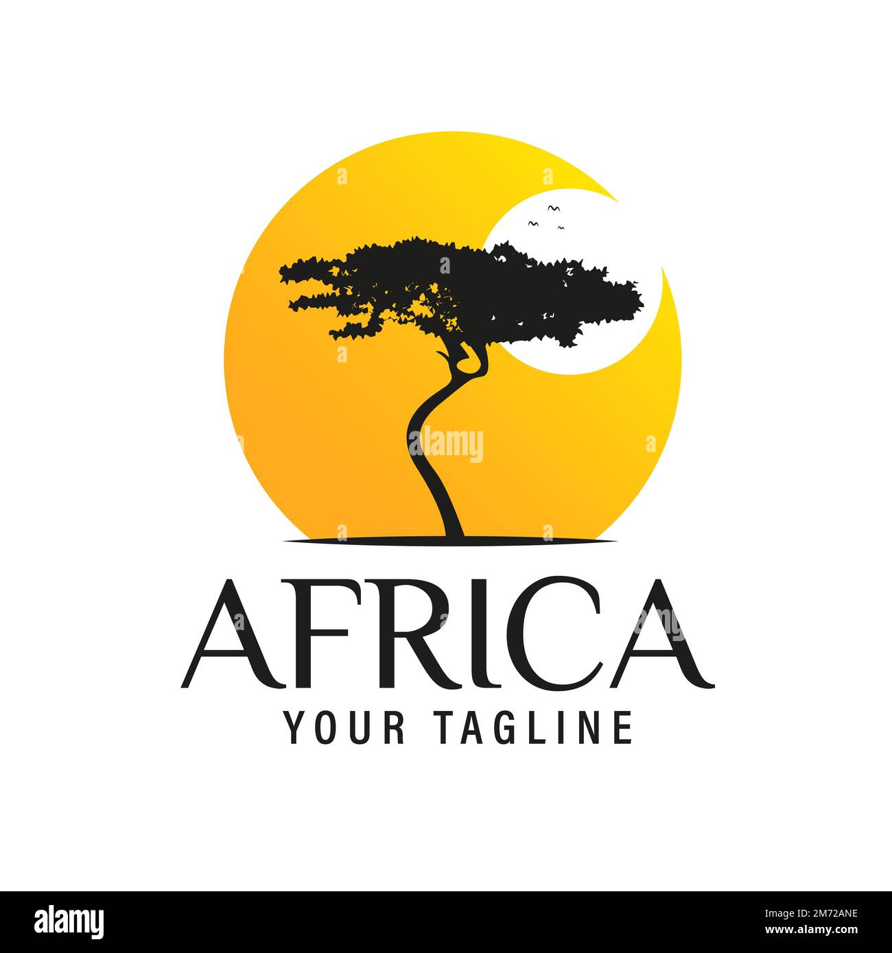 Africa Logo Design modello vettoriale Sunrise African Acacia Forest Logo Design Illustrazione Vettoriale