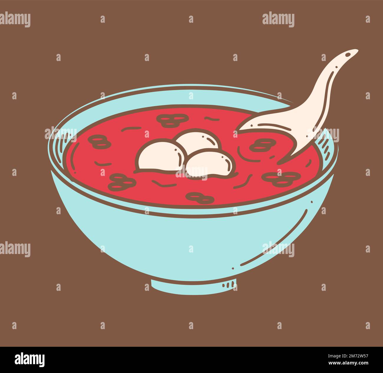 Hong dou Tang, dolce zuppa cinese di fagioli rossi. Illustrazione vettoriale del dessert cinese di Capodanno in stile doodle. Illustrazione Vettoriale
