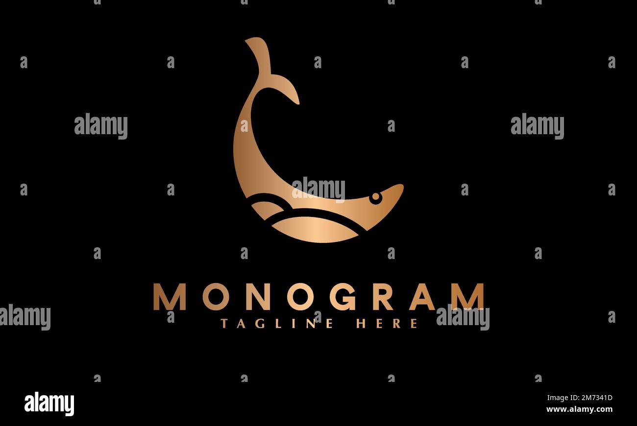 Modello monogramma vettoriale logo pesce d'oro Illustrazione Vettoriale