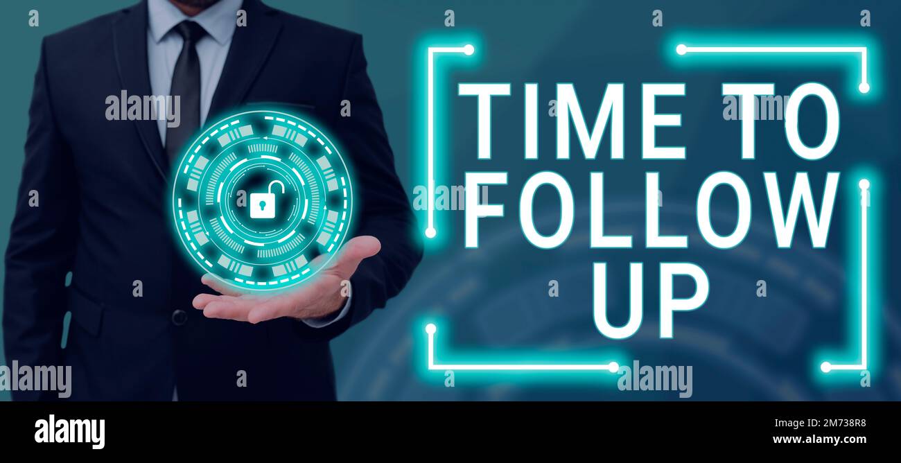 Testo che mostra il tempo di ispirazione per il follow-up. Business Concept richiesta dell'attività precedente o continuazione delle informazioni Foto Stock