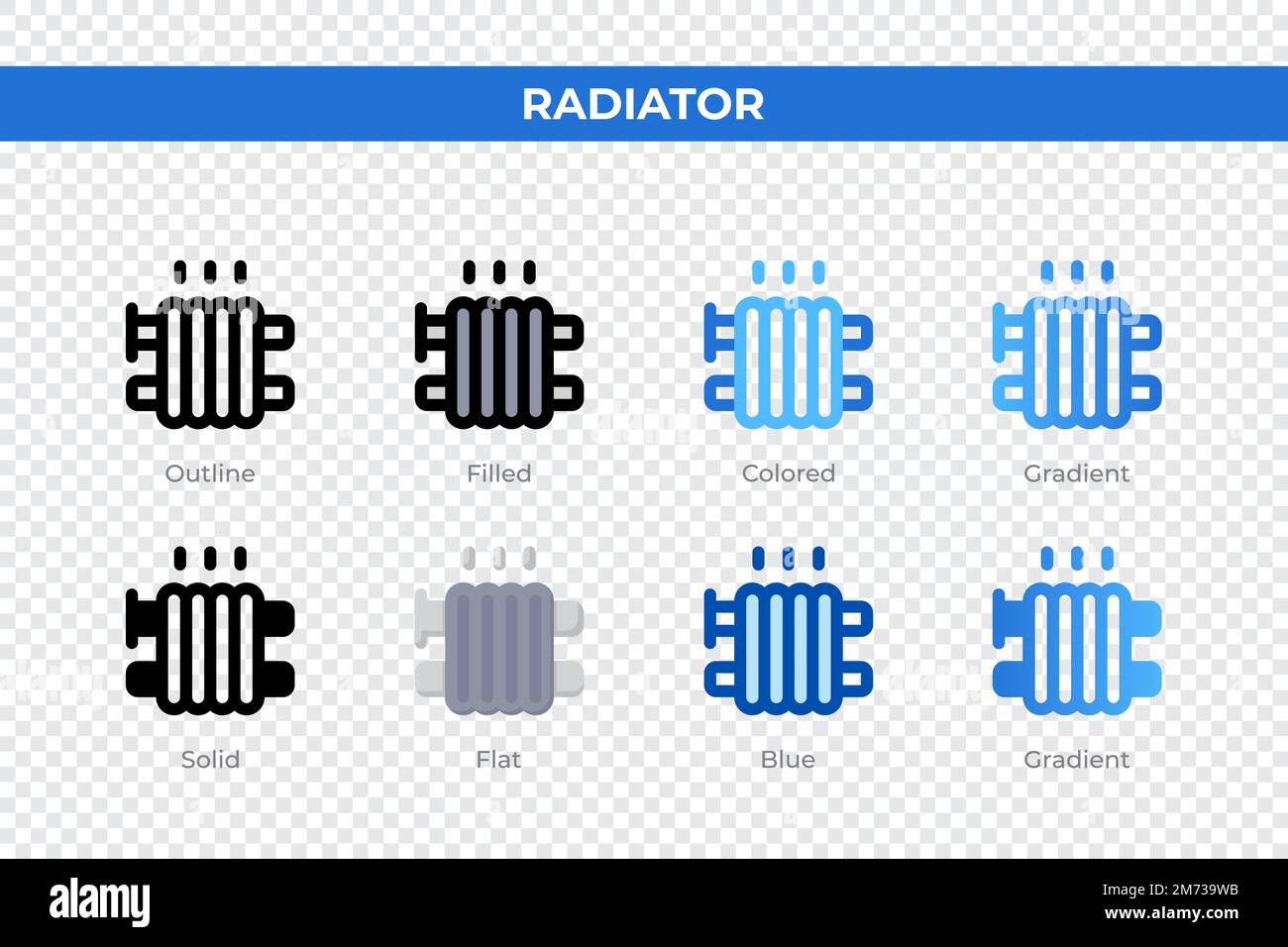 Icone del radiatore di stile diverso. Icone del radiatore impostate. Simbolo di vacanza. Icone di stile diverse impostate. Illustrazione vettoriale Illustrazione Vettoriale